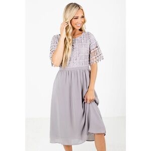 Polagram Gray Lace Midi Dress Size Small S Modest